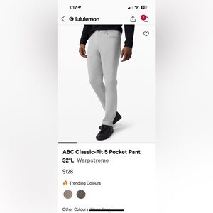 ABC Classic-Fit 5 Pocket Pant
32"L Warpstreme silver drop